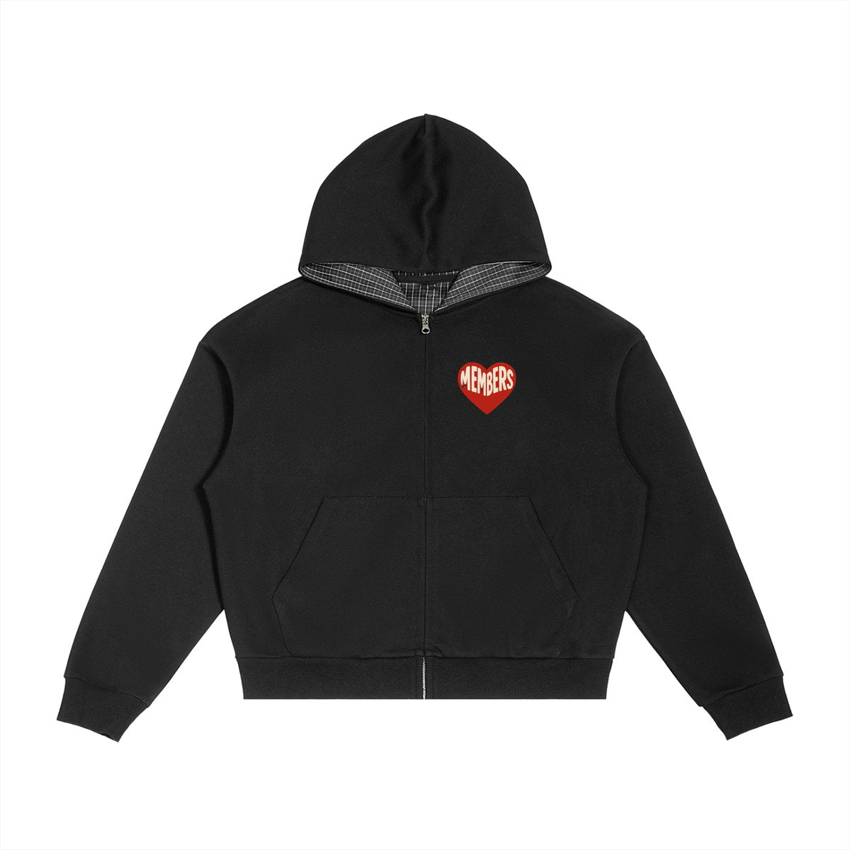 Contrast Plaid Boxy Zip Hoodie